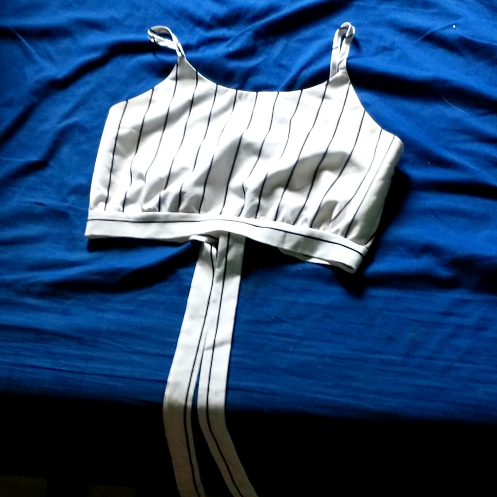 Black and white striped crop top